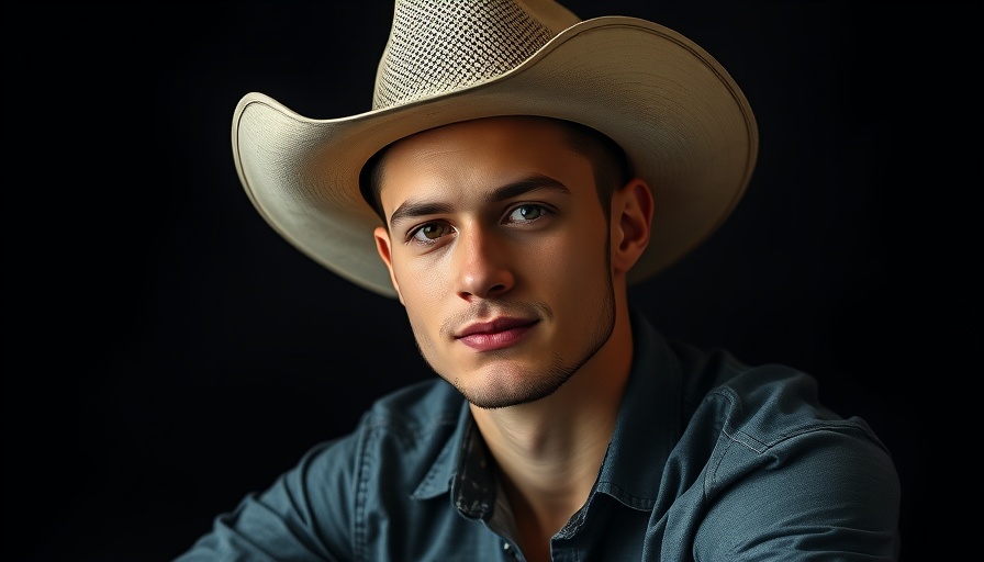 Braxton Keith in a cowboy hat, relaxed pose, George Strait cover style.