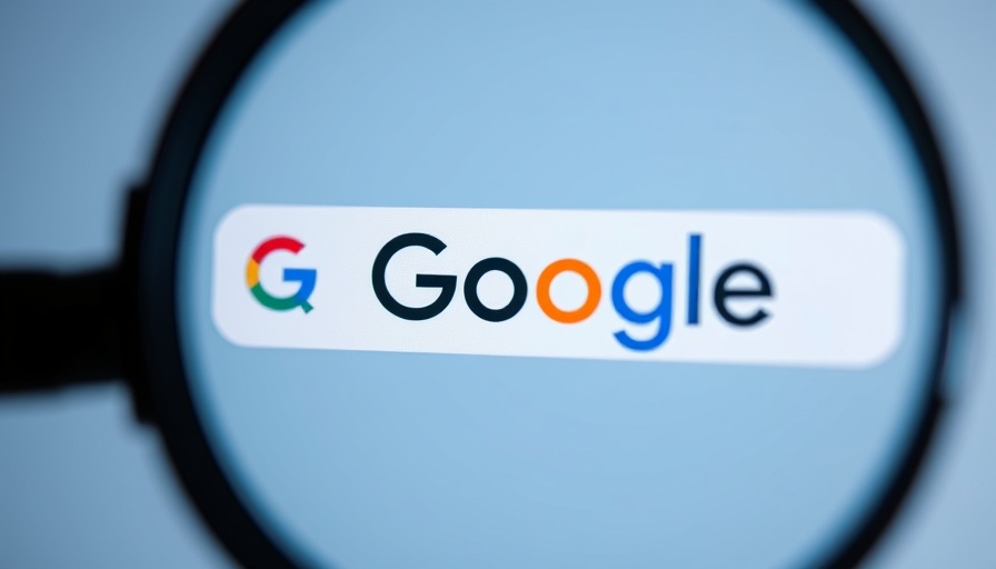 Magnifying glass on search bar highlighting Google dominance in search regulation.
