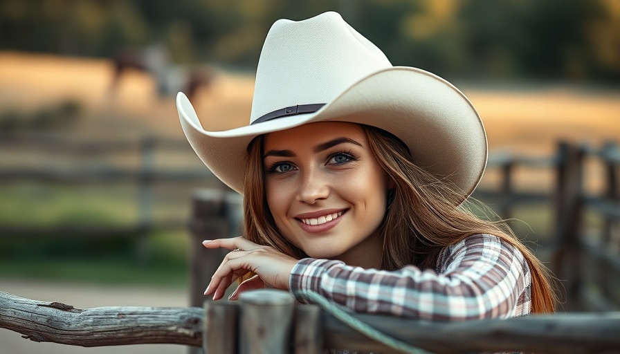 Young woman in cowboy hat smiling in rustic setting