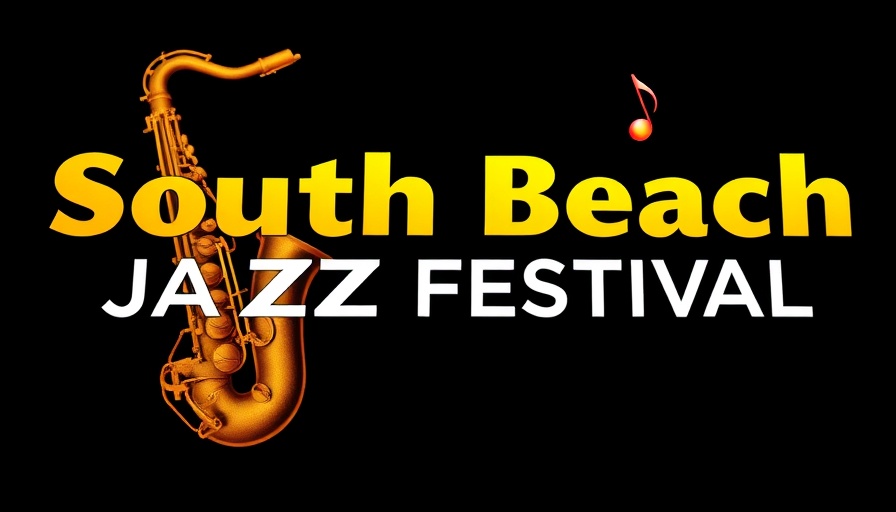 10th Annual South Beach Jazz Festival logo with saxophone.