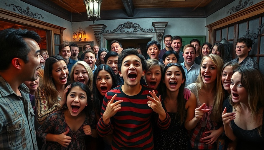 Haunted house visitors in Houston enjoying the spooky attraction.