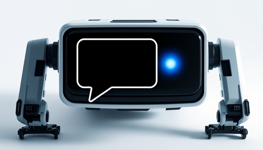 Futuristic AI interface with glowing eyes and speech bubble.
