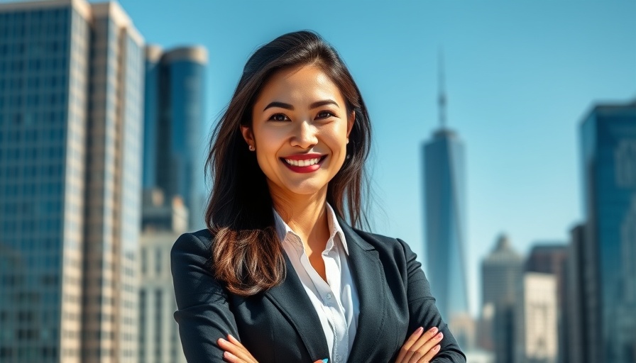 Professional woman with cityscape background symbolizing New Orleans fiscal stability.