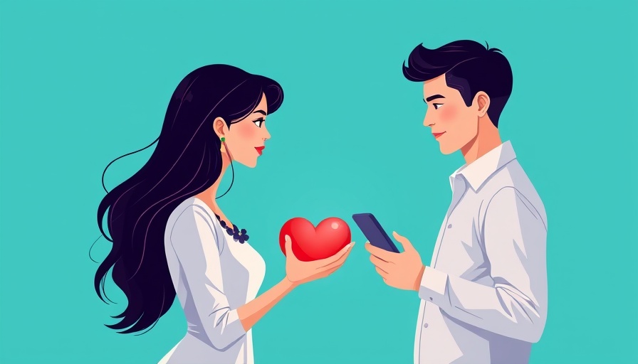 Illustration of online fraud detection concept with woman and man on phone screen.