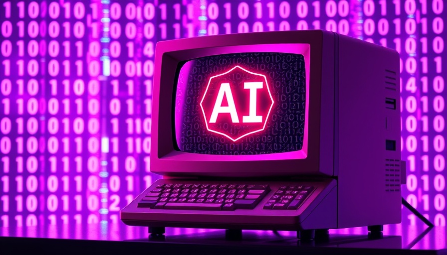 Vintage computer with AI logo on screen in a binary backdrop, ChatGPT erotica.