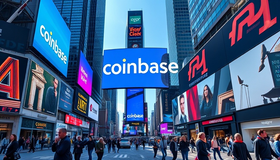 Coinbase billboard in Times Square highlighting investment news.