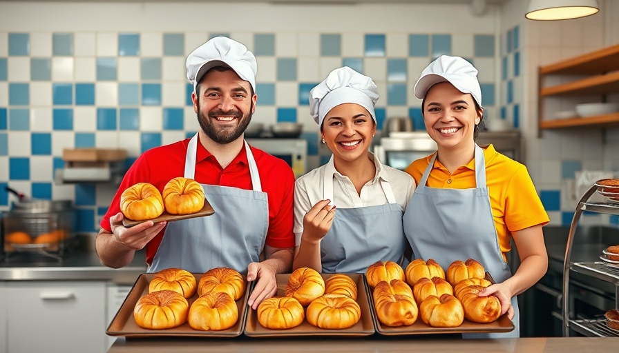 Houston kolache bakery with smiling bakers displaying kolaches.
