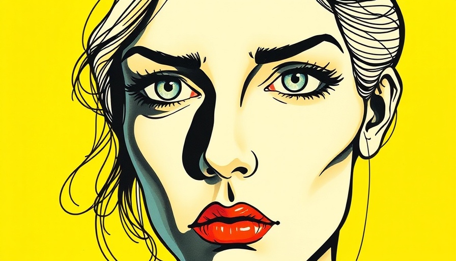 CAMP Gallery Absurdism Exhibition poster featuring abstract art with a female face and bold text.