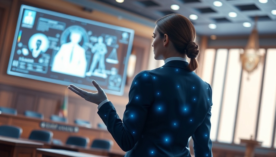 Futuristic AI legal assistant in court