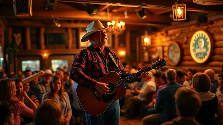 Nashville live music event with country musician in vibrant bar.