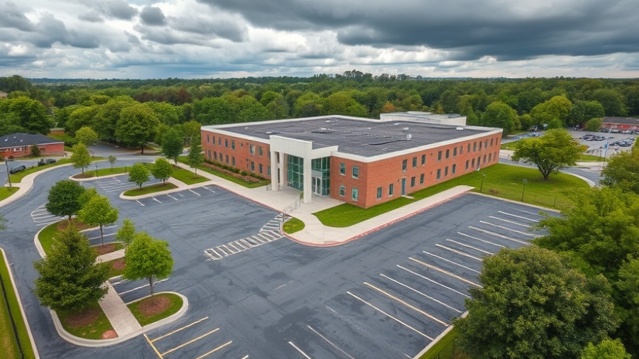 Fort Mill school, aerial view of modern campus and parking lot