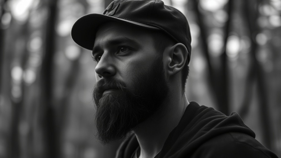 Black and white portrait of a man in a cap for Jake Banfield Nashville music video.