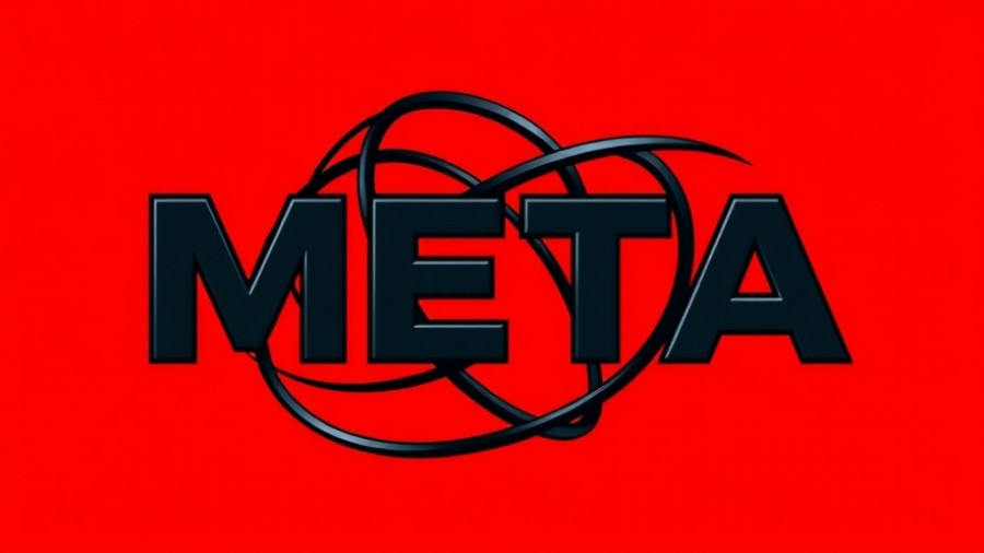 Vibrant Meta logo with black lines on red background, abstract illustration.