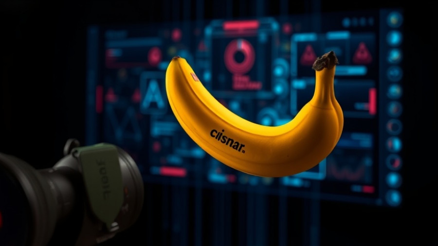Creative depiction of AI marketing tools with banana and digital transformation.