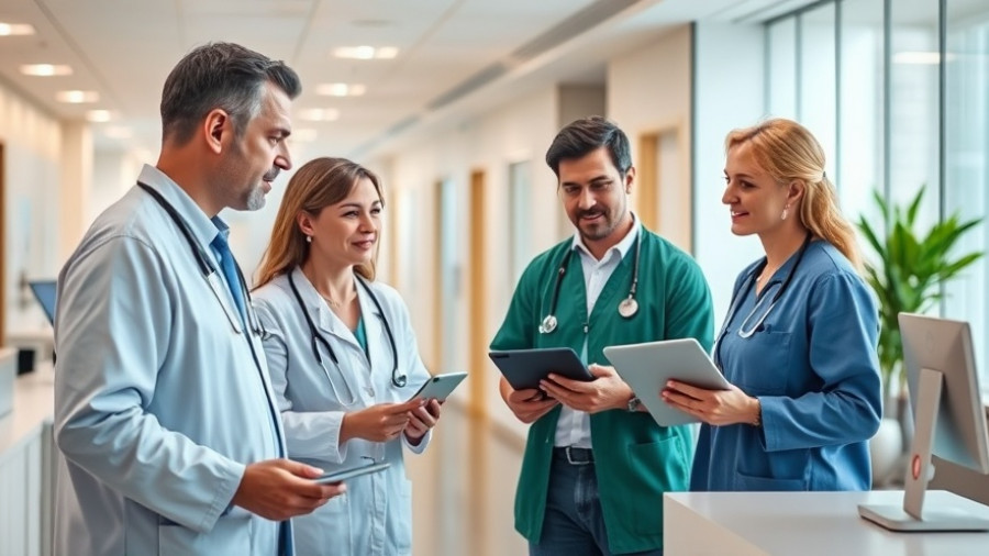 Healthcare professionals in a Wi-Fi 7 healthcare organization setting.
