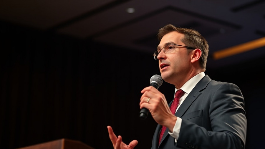 Speaker discussing AI ethical implications at a conference.