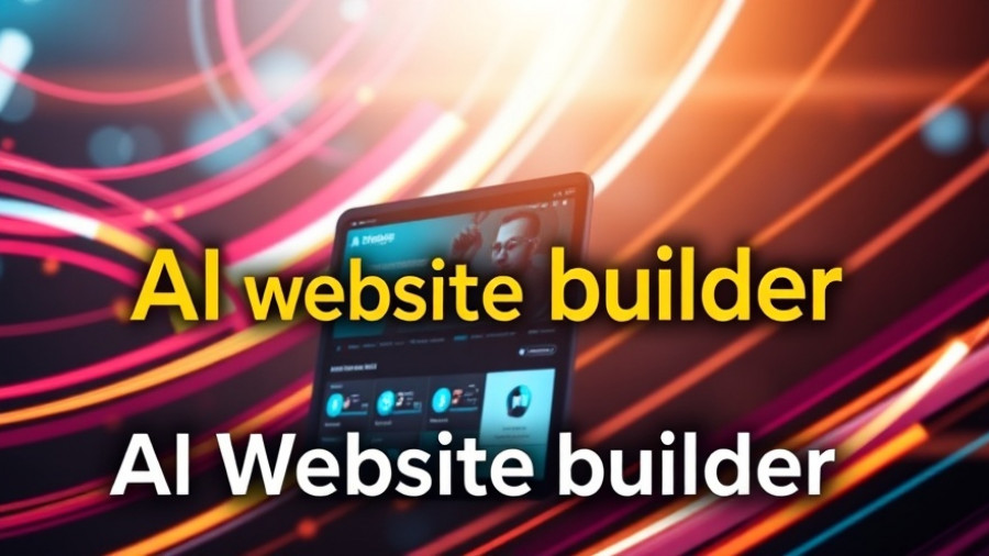 Promotional graphic for AI website builder with UI elements and text.