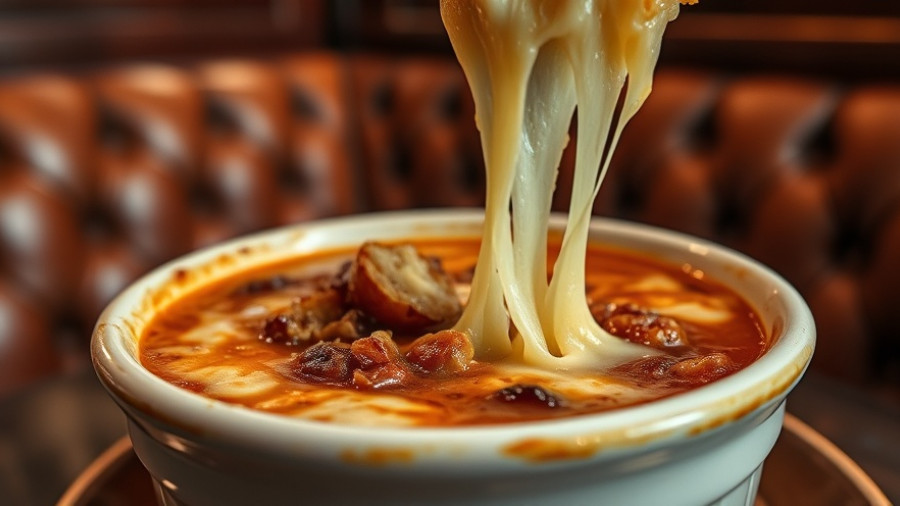 Delectable cheesy French onion soup from Best Wynwood Restaurants.