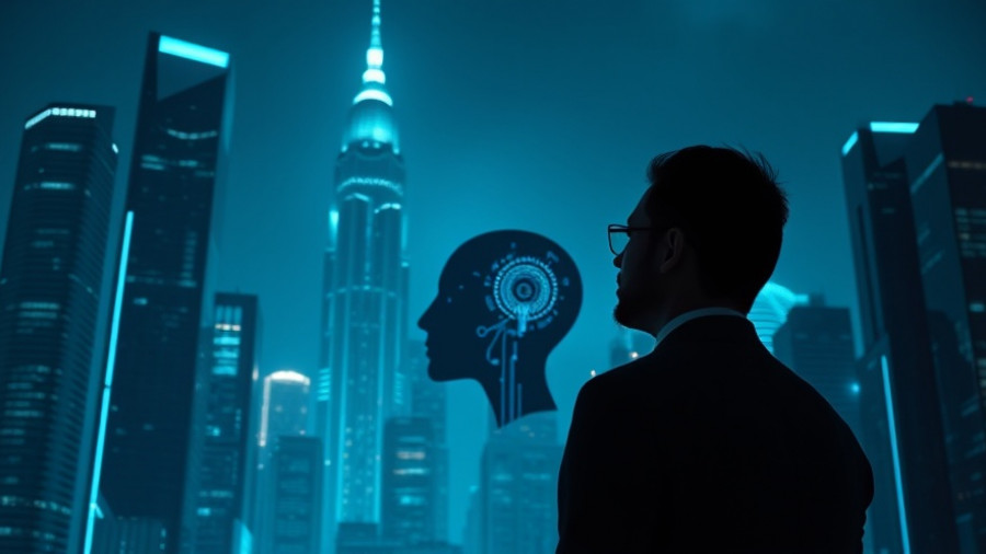 Silhouette of man with AI circuit head and cityscape, AI jobs in Bengaluru.