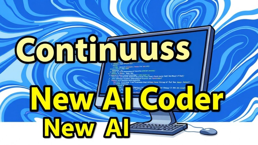 Continuous AI coding agent promo with coding interface and bold typography.