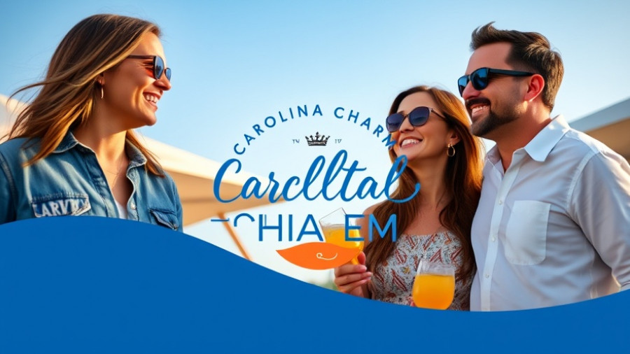 Carolina Charm fundraiser promotional image featuring three people.