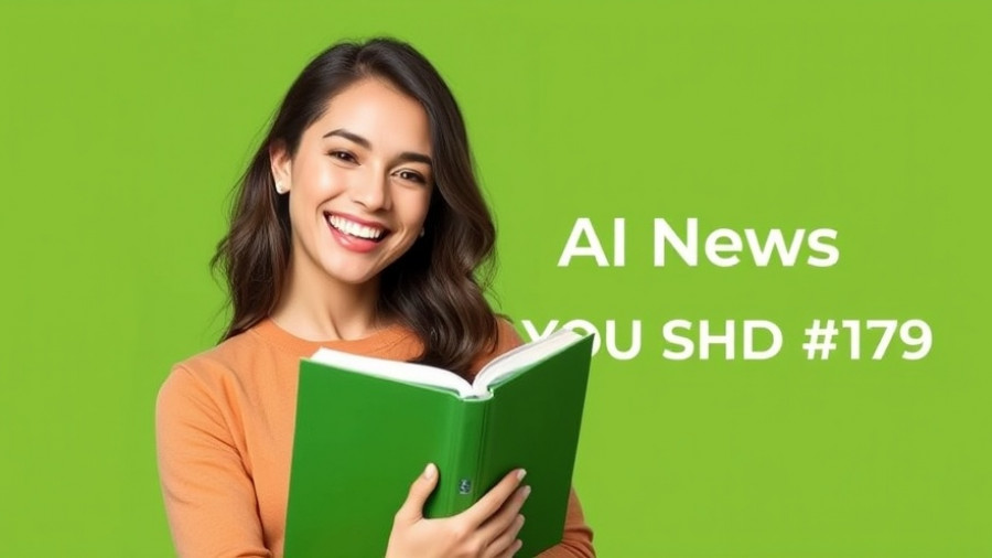 AI news update with woman holding green book in front of green background.