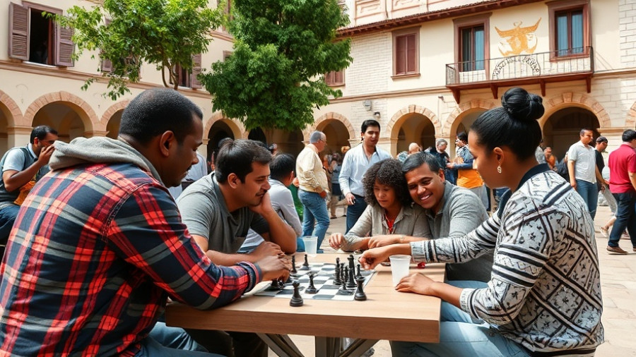 New Orleans Chess Fest 2025 outdoor community gathering in courtyard.