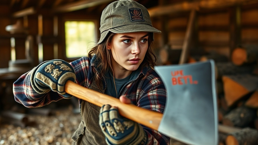 Lumberjack Team at Haywood Community College: Woman practicing axe throwing indoors.