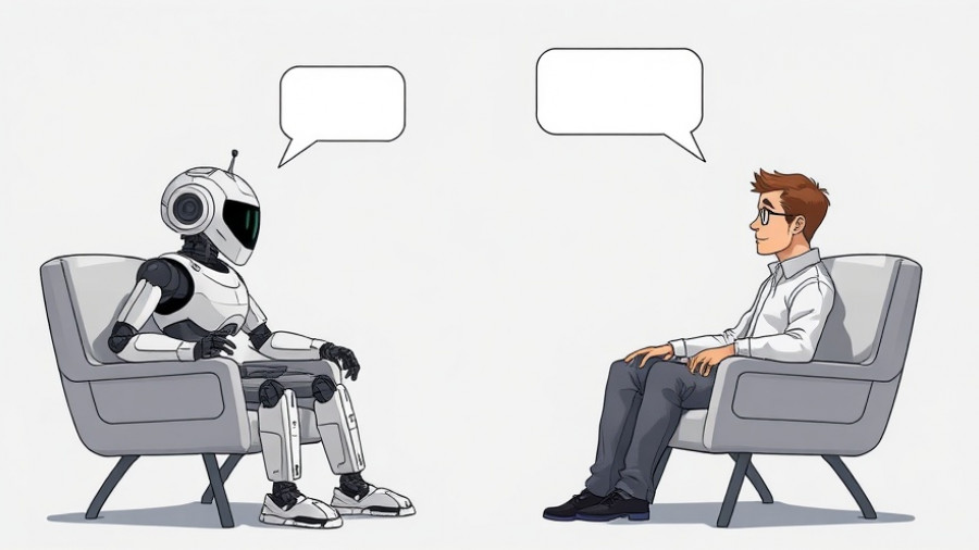 AI suicide discussion depicted with humanoid robot and human conversing.