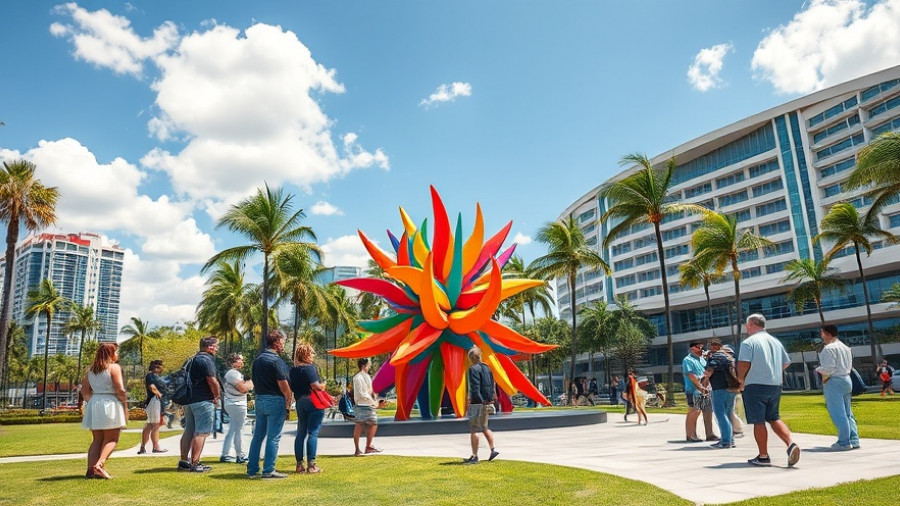Tourists observing colorful sculpture during Miami Art Week Highlights Tour.