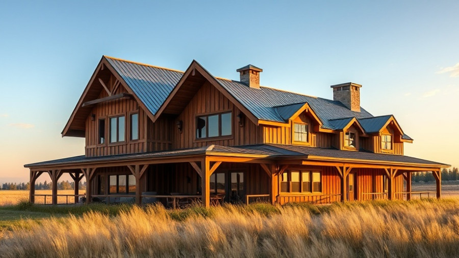 Modern rustic boutique hotel in Round Top, Texas at sunset.