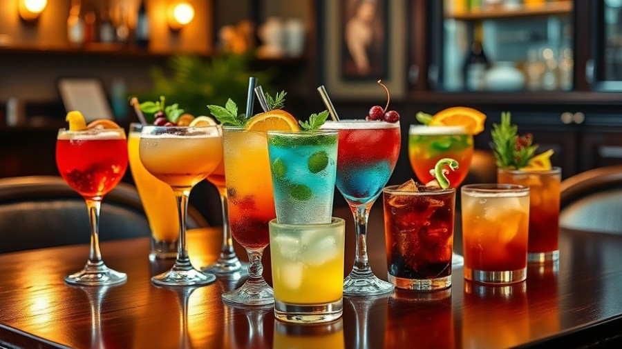 Assorted cocktails on a table in Moore County bar.