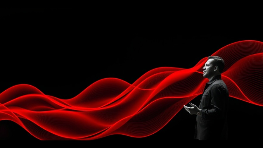 Monochrome slide with GPT-6 announcement, focus on AI design.