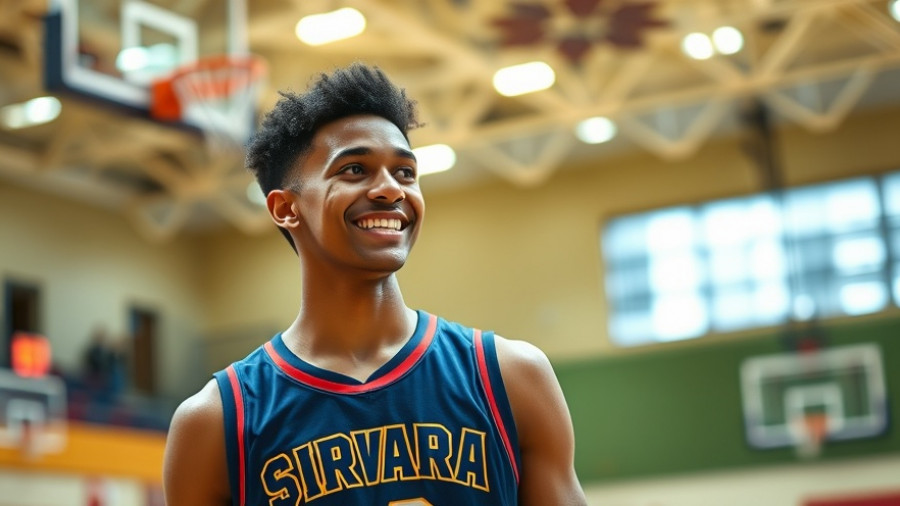 BYU basketball season opener Las Vegas: Player in Sierra Vista jersey smiling.