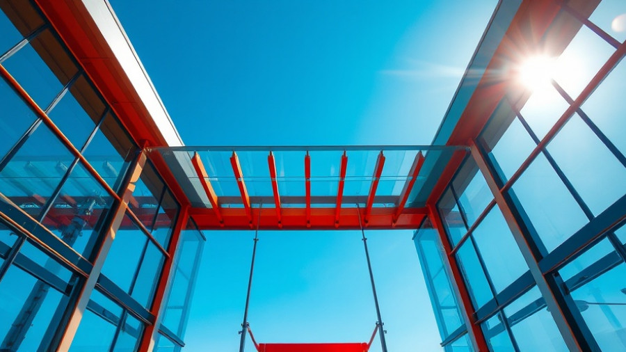 SouthPark entrance with glass and steel structure under clear blue sky.