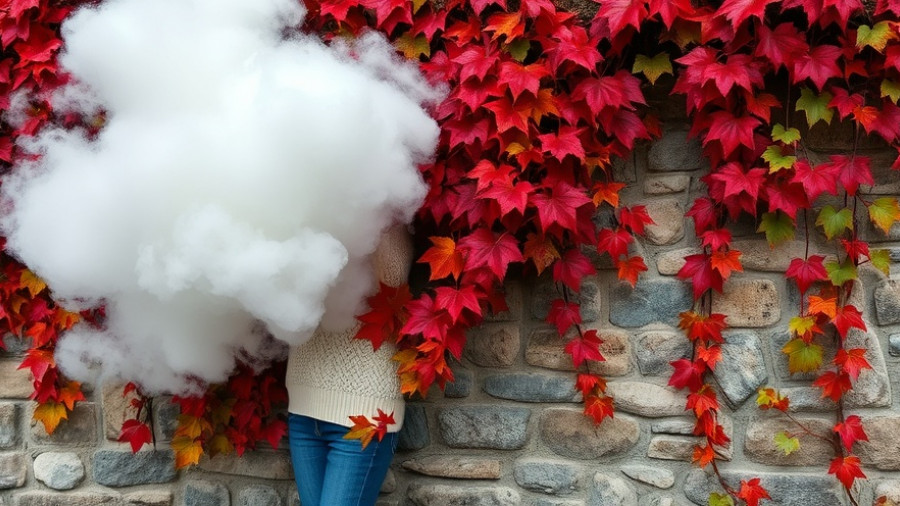 Surreal cloud face in autumn leaves, AI cloud computing deal theme.