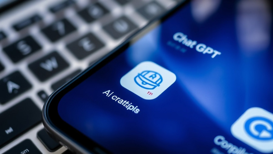 Close-up of smartphone AI apps on a screen near a keyboard.