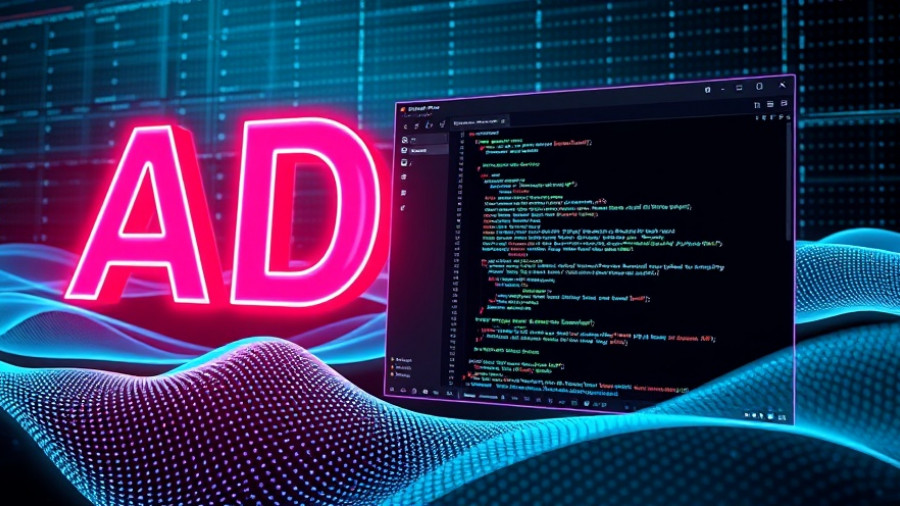 Futuristic AI code editor interface with neon text and dark theme.