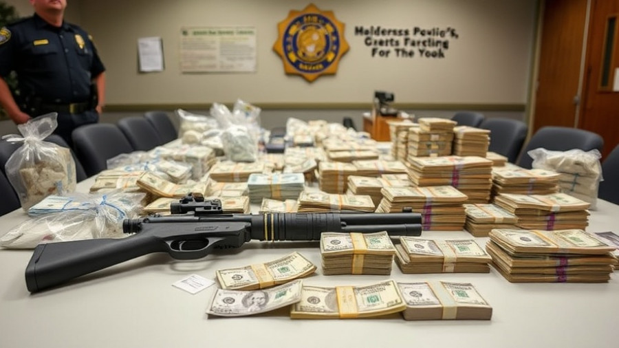 Catawba County drug bust haul with narcotics and money on display.
