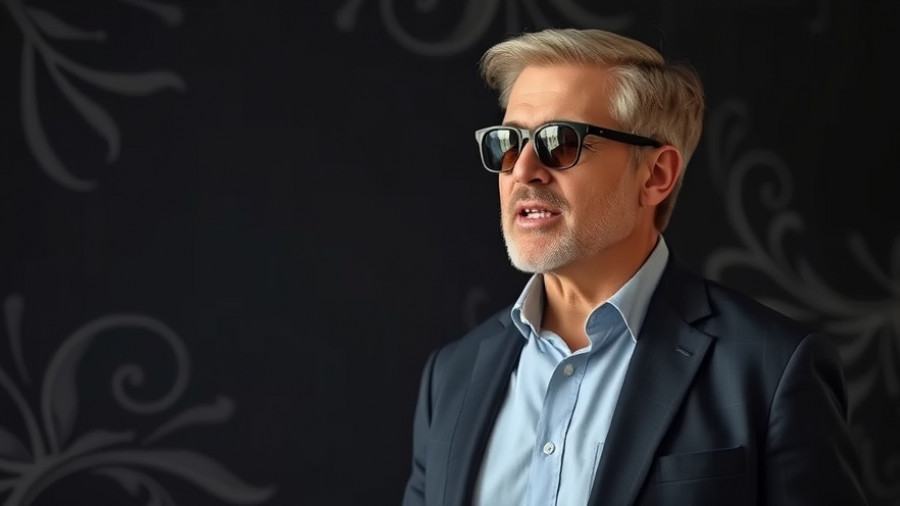 A middle-aged man speaking confidently in sunglasses with a dark background.