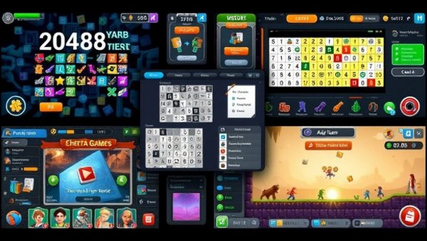 Collage of web games, including 2048, Sudoku, and platformers, showcasing interactive gameplay.