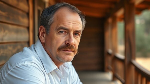Portrait of man leaning on doorframe in rustic setting, Matt Cooper Highs & Lows.