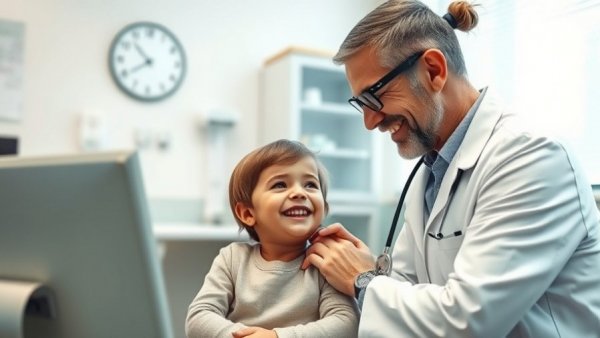 Doctor using AI in healthcare for child check-up