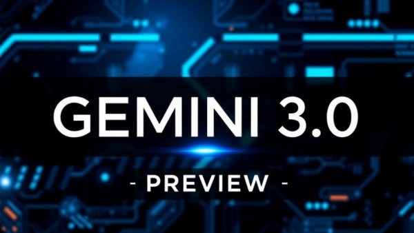 Futuristic Gemini 3.0 Pro Preview banner with glowing text.