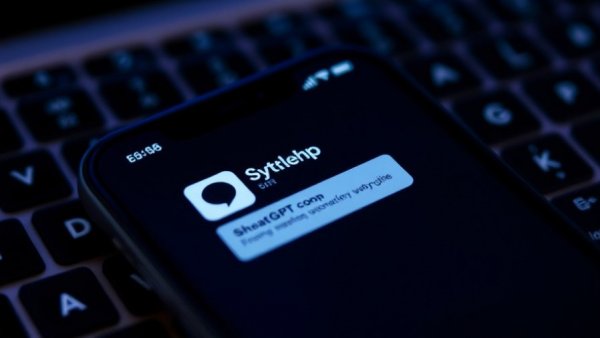 Close-up of ChatGPT app on smartphone in dark setting highlighting ChatGPT dangers.