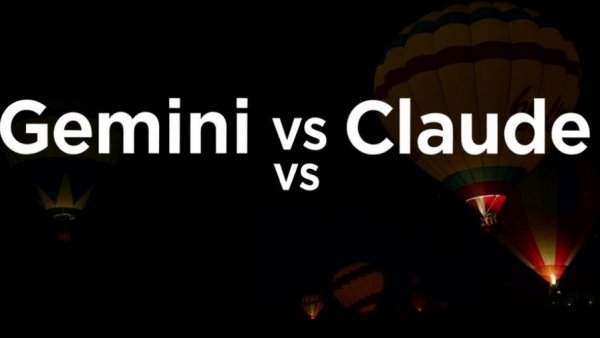 AI creativity split-screen graphic with colorful balloons and text contrast.