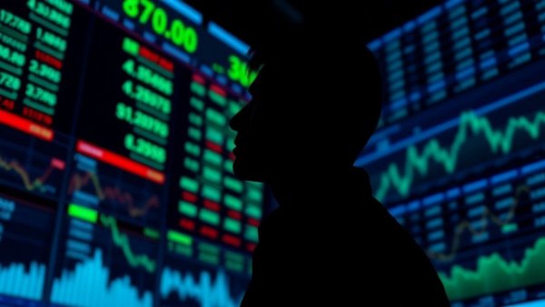 Silhouette of person watching stock market data, Wall Street losing faith in AI.