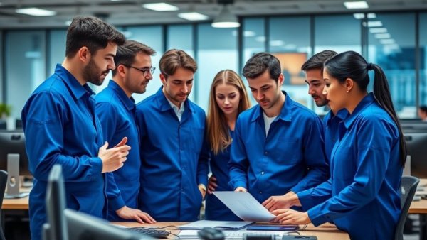 Young professionals discussing AI's impact in a modern office setting.