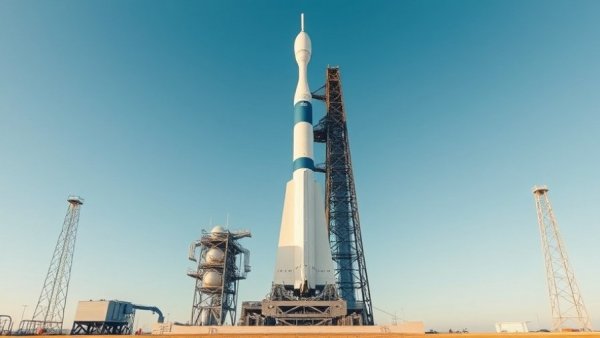 Impressive Blue Origin New Glenn rocket on launch pad before launch.