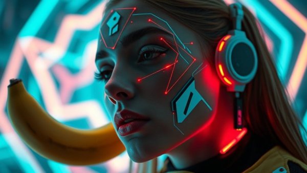 AI image generation futuristic digital art portrait with neon lights.
